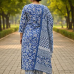 Women's South Cotton Floral Printed Kurta with Pant and Dupatta Set | Salwar Suit Set , Blue