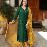 Printed Kurta for Women | Kurti Set Woman | Kurta with Pant & Dupatta | Straight Ethnic Suit , Green