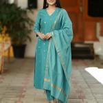 Printed Kurta for Women | Kurti Set Woman | Kurta with Pant & Dupatta | Straight Ethnic Suit , Sky