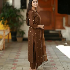 Printed Kurta for Women | Kurti Set Woman | Kurta with Pant & Dupatta | Straight Ethnic Suit , Brown