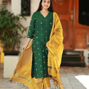 Printed Kurta for Women | Kurti Set Woman | Kurta with Pant & Dupatta | Straight Ethnic Suit , Green
