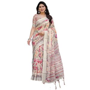 Women's Cotton Linen Printed Saree with Unstitched Blouse Piece