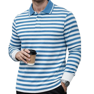 Men’s Premium Striped Polo T-Shirt | Long Sleeve Cotton Blend | Casual & Smart Wear-M6721